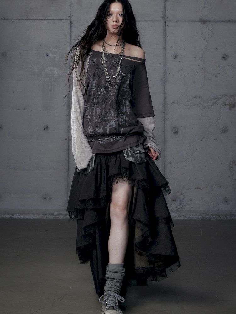 One-shoulder long-sleeved T-shirt【s0000013468】