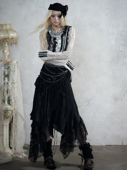 Vintage Lace Asymmetrical Shirt【s0000017987】