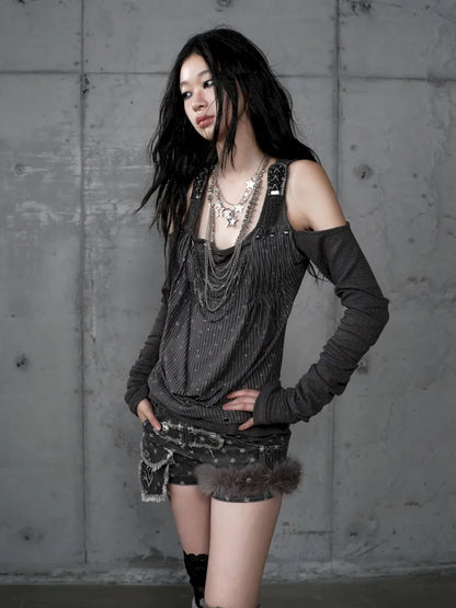 Off-Shoulder Long Sleeve Blouse【s0000014121】