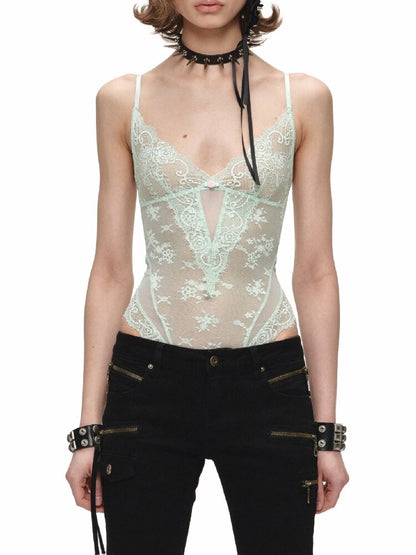 Lace Mesh Patchwork Bodysuit Blouse【s0000016908】