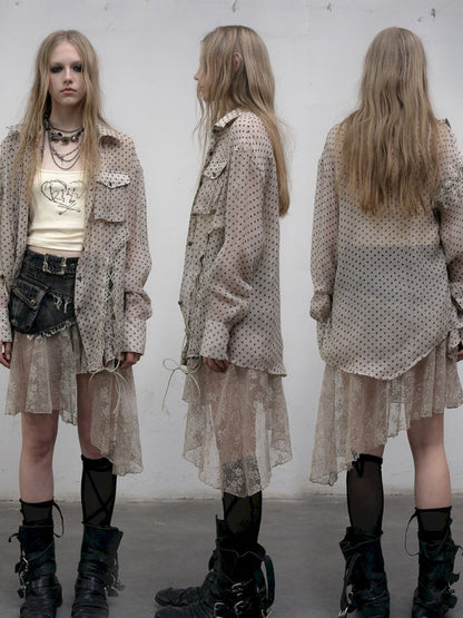 Polka dot plaid sun loose shirt【s0000012622】