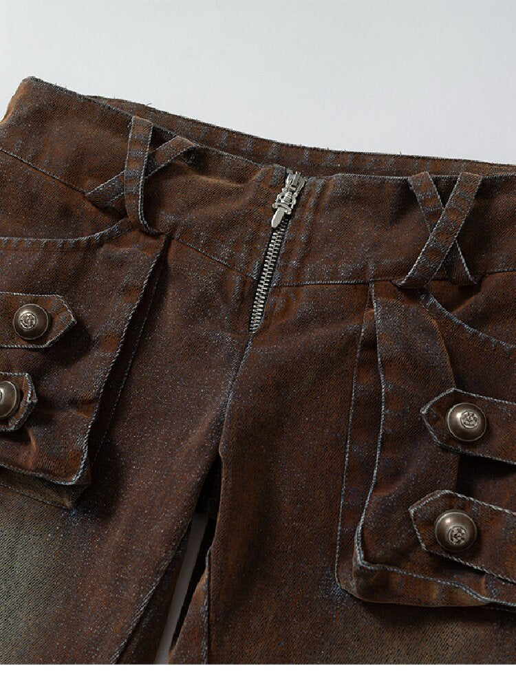Distressed Pleated Low Rise Jeans【s0000019152】