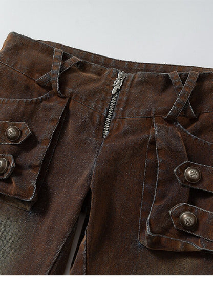 Distressed Pleated Low Rise Jeans【s0000019152】