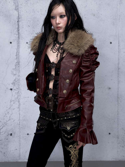 Court Punk Fur Waist Leather Coat【s0000014927】