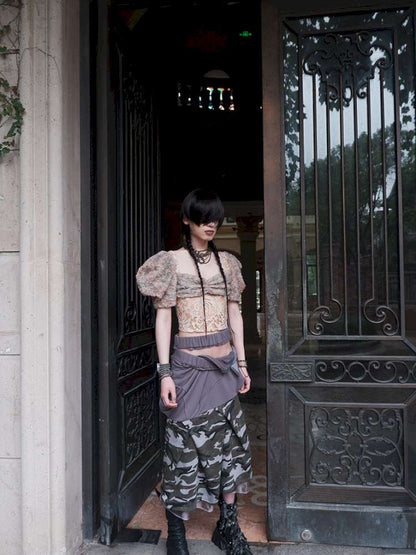 Patchwork Sheer Bud Strap Court Top【s0000015145】