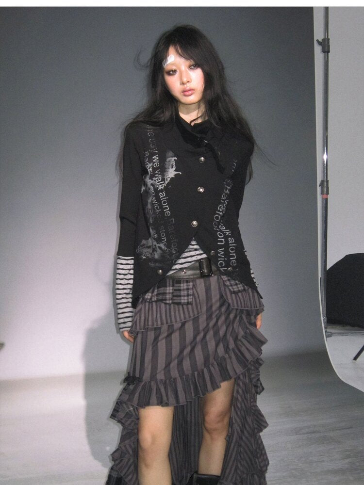 Layered Patchwork Striped Cardigan【s0000015451】