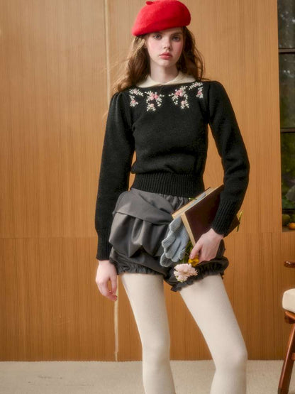 Wool Warm Hand-Embroidered Doll Collar Knit【s0000014893】