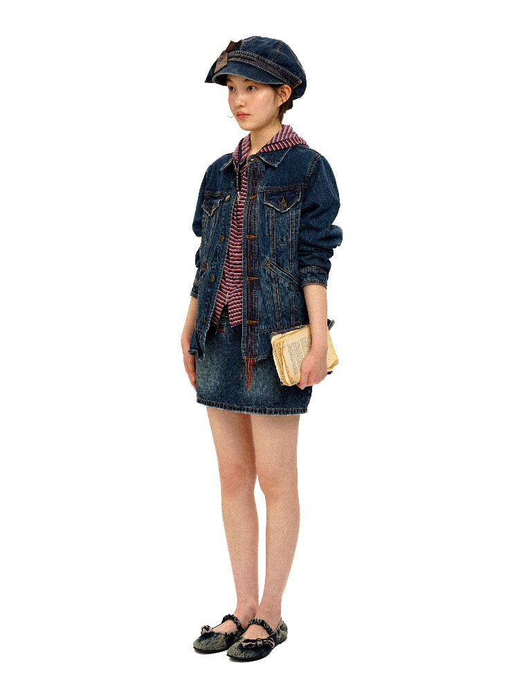 Vintage Denim Fringe Jacket Skirt【s0000016091】