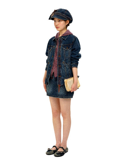 Vintage Denim Fringe Jacket Skirt【s0000016091】