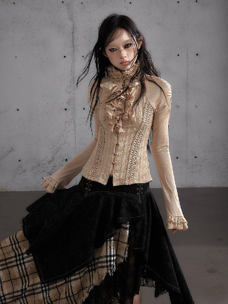 Ruffle Lace Long Sleeve Top【s0000019154】