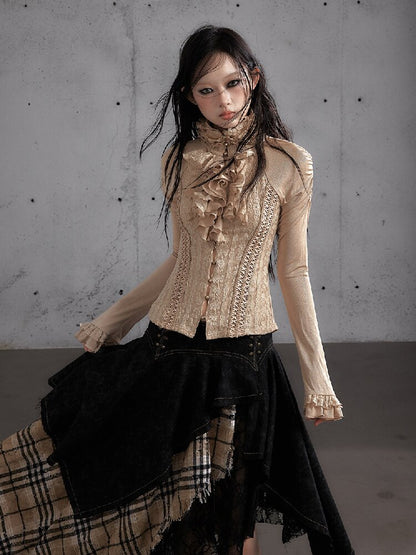 Ruffle Lace Long Sleeve Top【s0000019154】