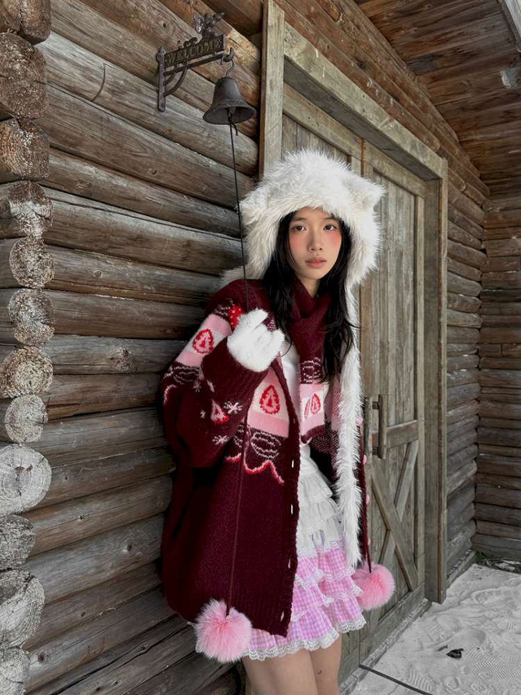 Strawberry Cake Fair Isle Knit Cardigan【s0000014944】