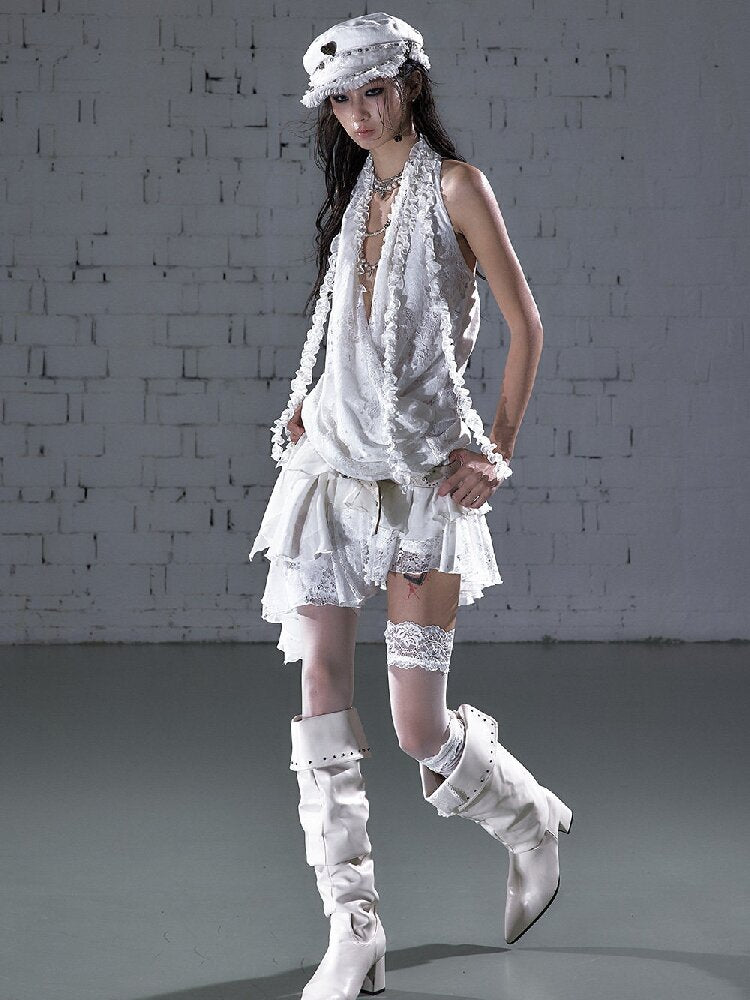 Lace Irregular Hem Halter Dress【s0000016206】