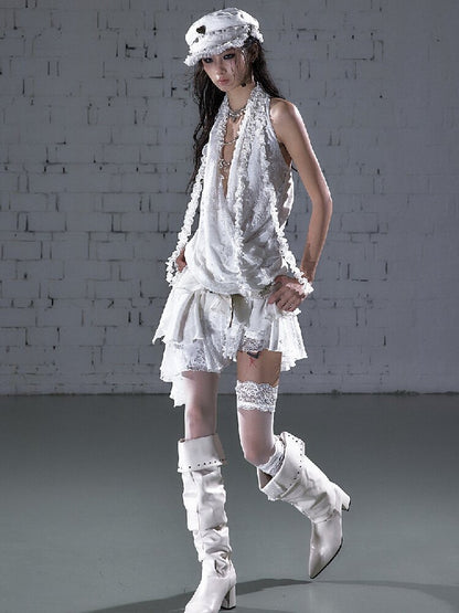 Lace Irregular Hem Halter Dress【s0000016206】