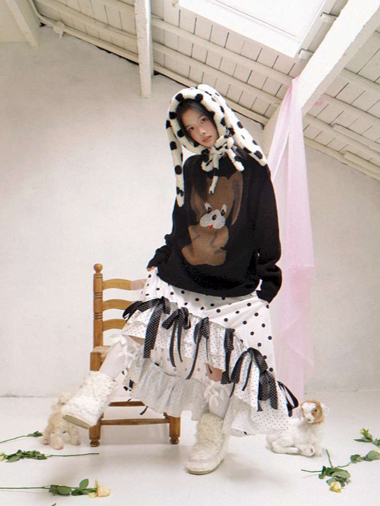 Polka Dot Shearling Rabbit Ear Hat【s0000014528】