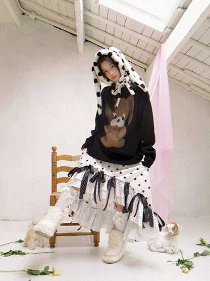 Polka Dot Shearling Rabbit Ear Hat【s0000014528】