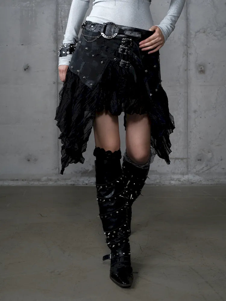 Asymmetrical multi-layer lace skirt【s0000013955】