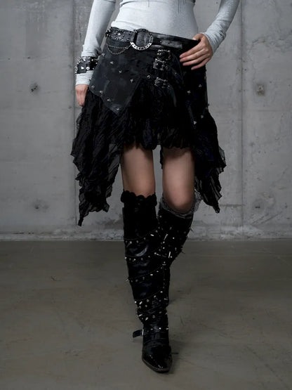 Asymmetrical multi-layer lace skirt【s0000013955】