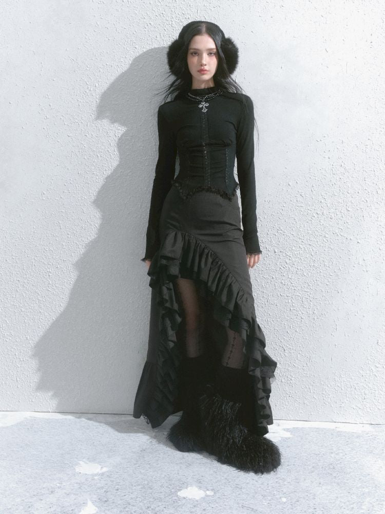 Irregular ruffled half-body skirt【s0000013746】