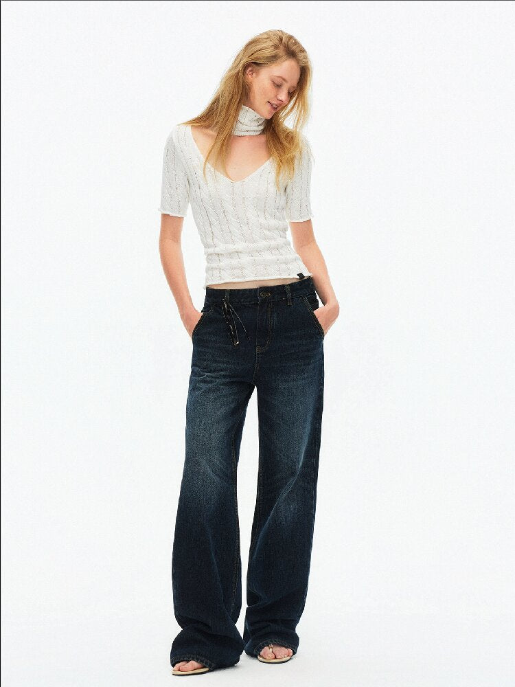 Cut Out Cable V-Neck Knit Top【s0000015928】