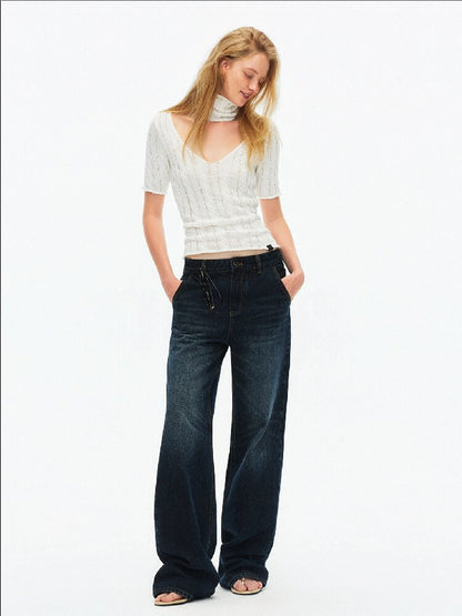 Cut Out Cable V-Neck Knit Top【s0000015928】