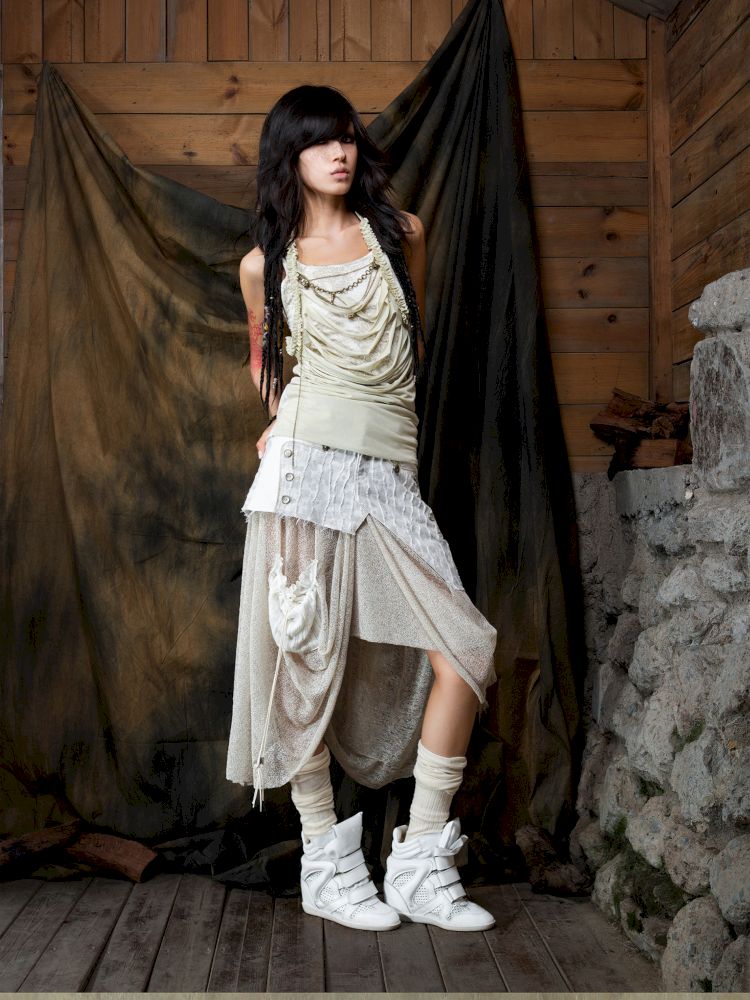 Patchwork Versatile Mesh Asymmetric Skirt【s0000013898】