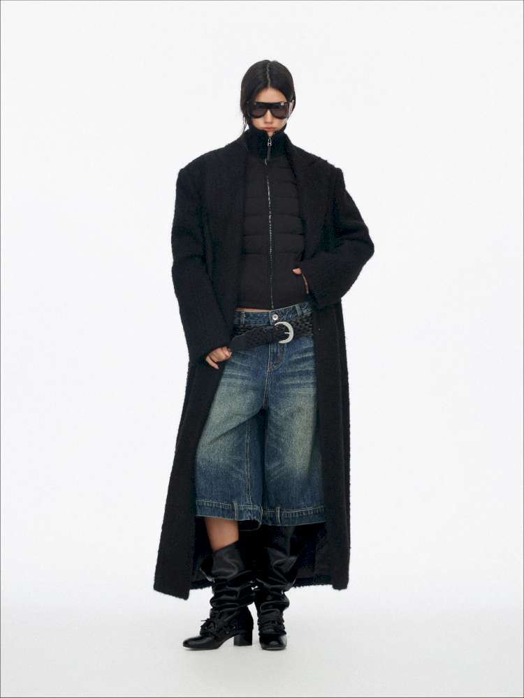 Black Woolen Loose Double-Breasted Coat【s0000014875】
