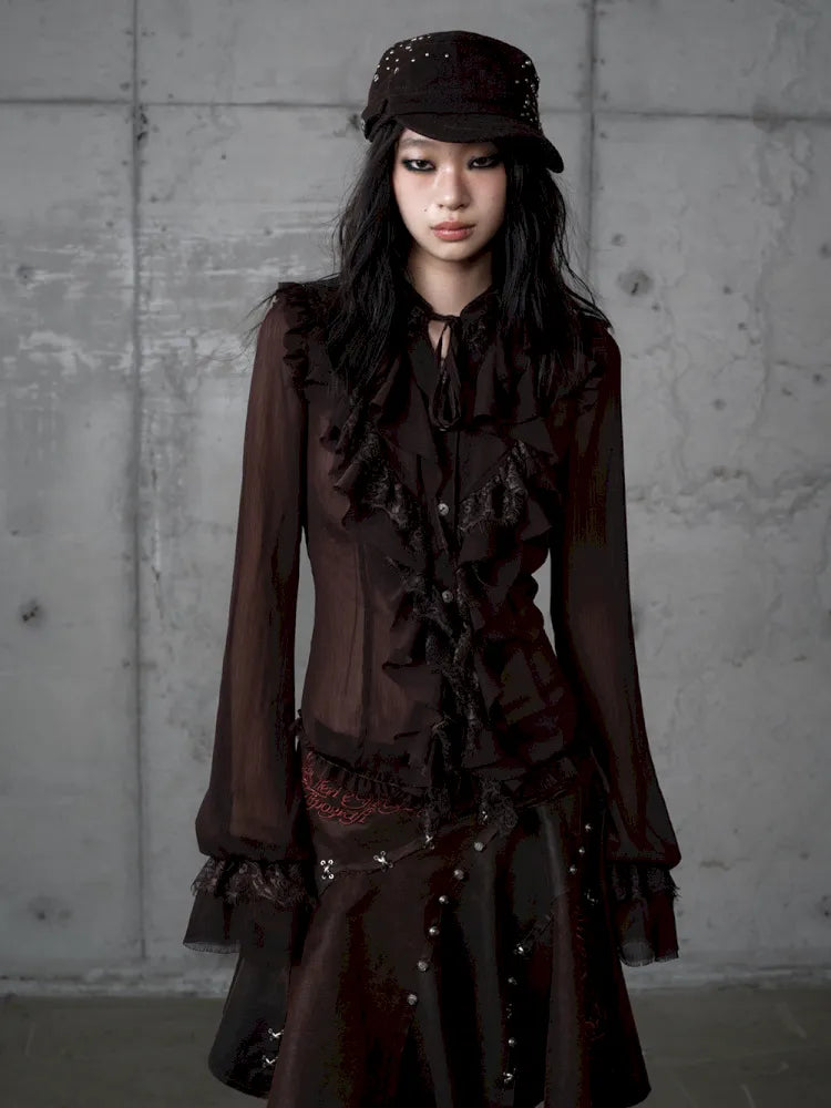 Court-Style Lace Chiffon Shirt【s0000013948】