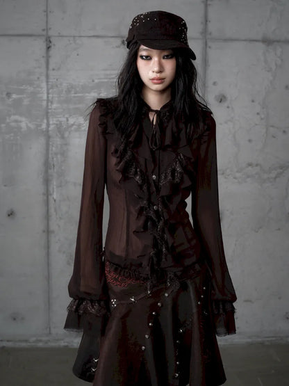 Court-Style Lace Chiffon Shirt【s0000013948】