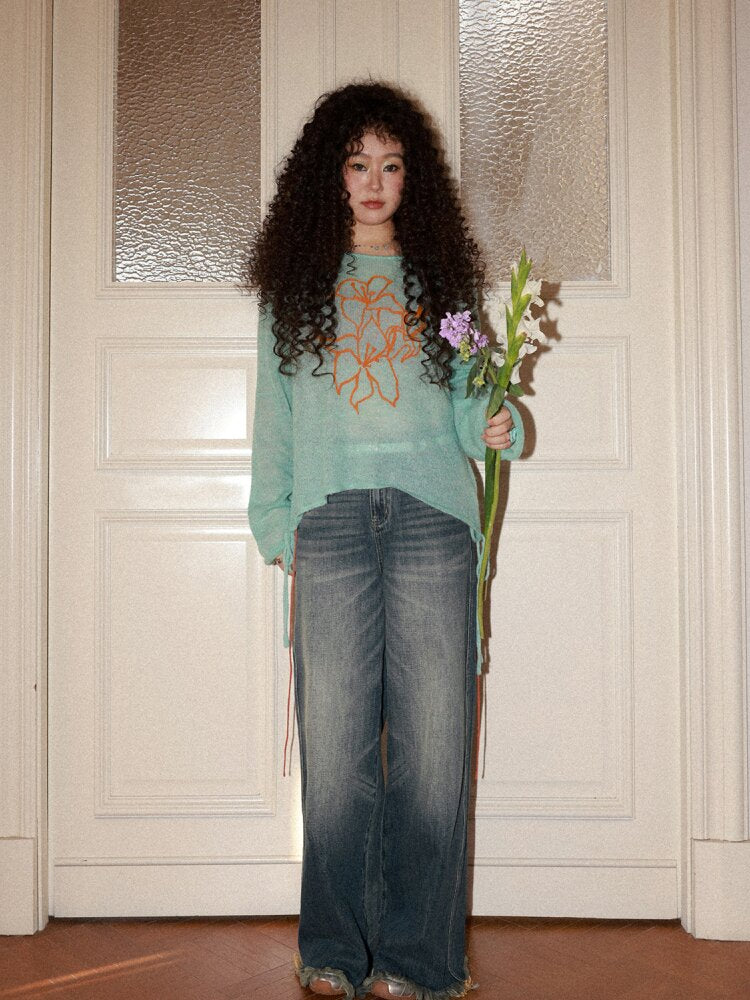 Retro Cat Whiskers Washed Jeans【s0000015463】