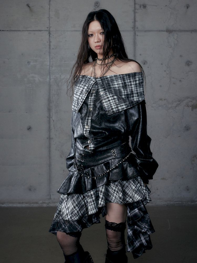 Heavy leather bustier skirt【s0000013467】