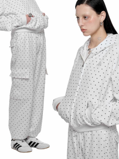 Cat's Paw Long Short Polka Dot Hooded Cardigan Sweatshirt Sweatpants Set【s0000011566】