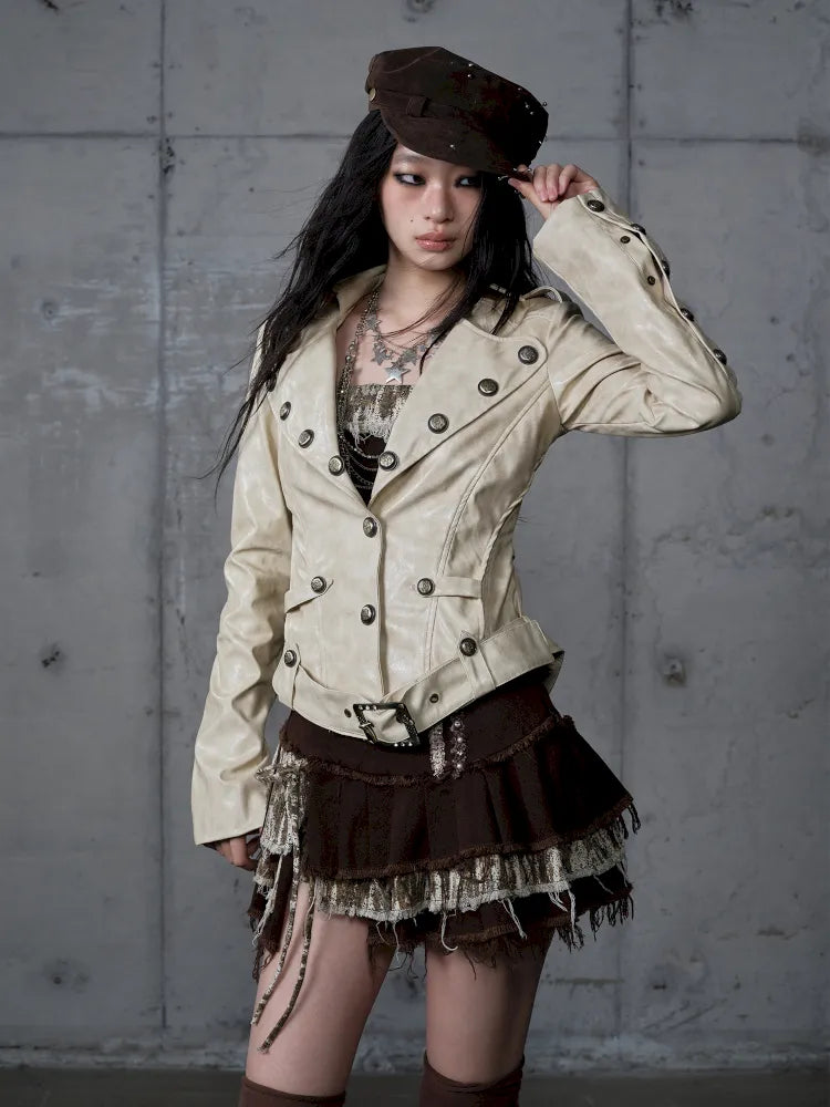 Slim-Fit Short Leather Jacket【s0000013945】