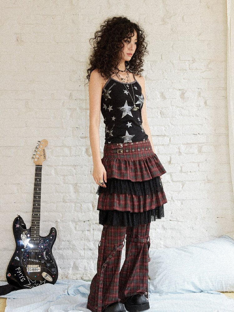 Plaid Cut Slightly Flared Fit Pants【s0000017898】
