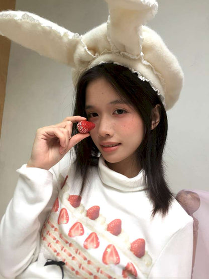 Strawberry Cake Print High-Neck T-Shirt【s0000014530】