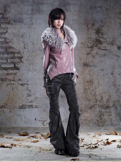 Fur Collar Stylish Slim-Fit Leather Jacket【s0000014481】