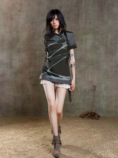 Lapel Short Sleeve Backless t-shirt【s0000012646】