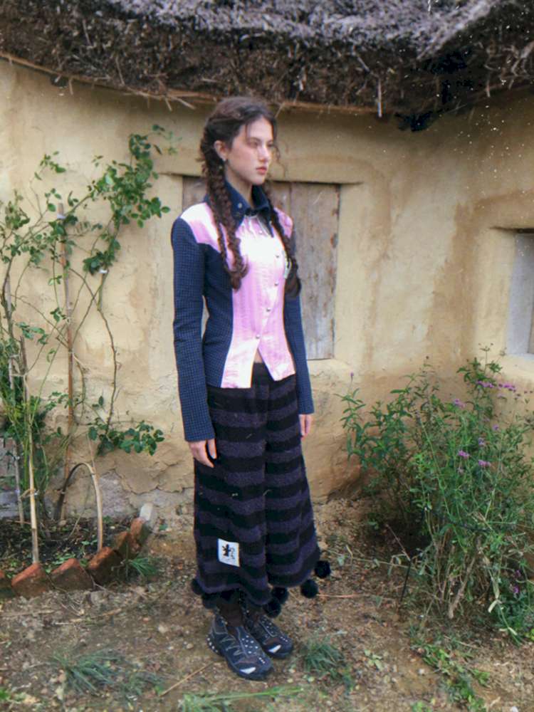 Striped Knit Furball Midi Slacks【s0000014900】