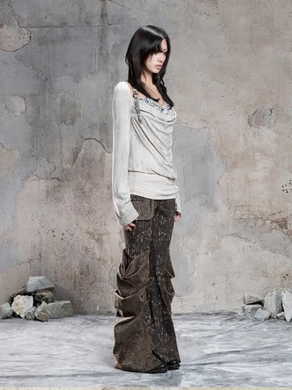 Pleated Accents Stylish Slim-Fit Long Flared Pants【s0000014130】