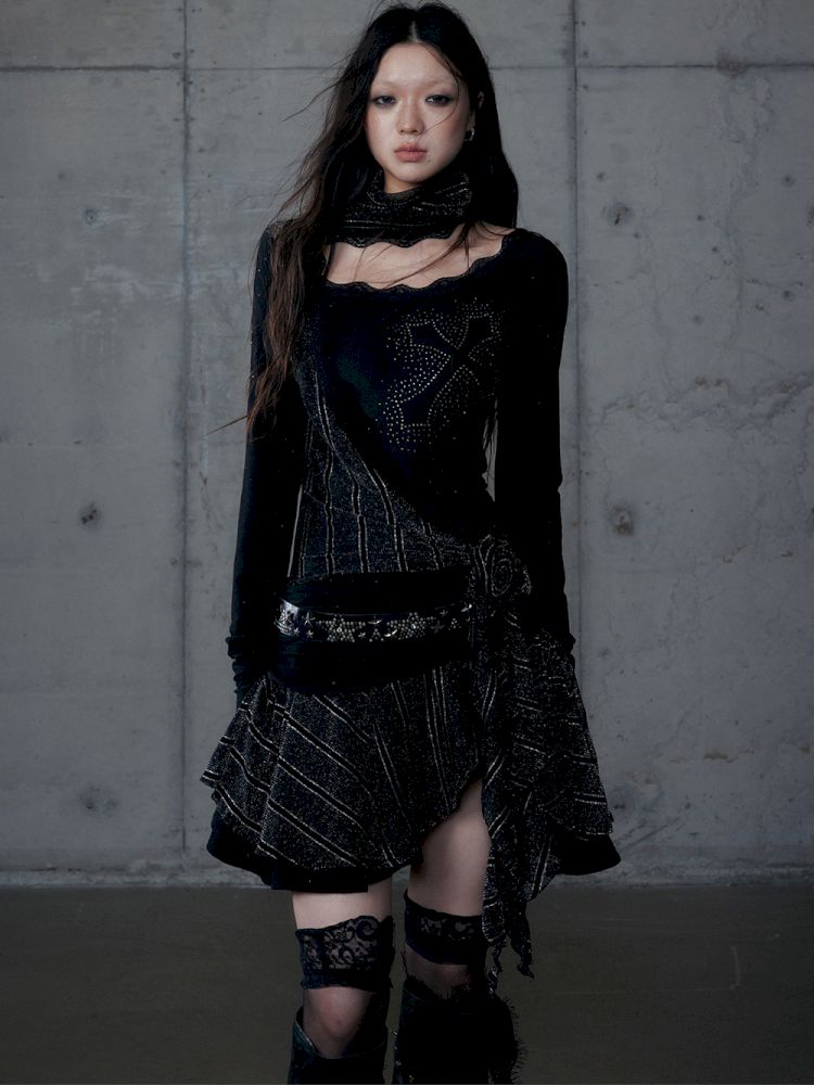 Stacked Neck One-Shoulder Dress【s0000013475】