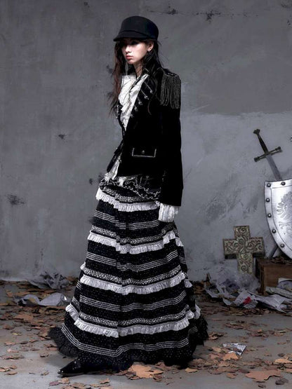 Patchwork Gathered A-Line Skirt【s0000014461】