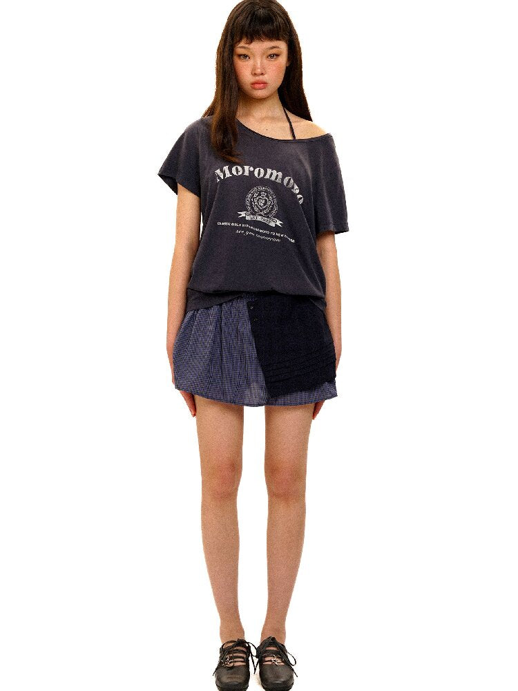College Emblem Off Shoulder T Shirt【s0000017443】