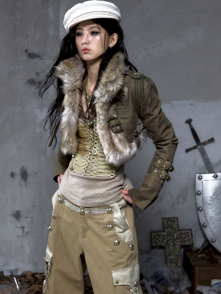 Washed Ripped Gold Filigree Denim Coat【s0000014653】