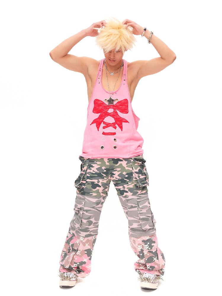 Lace Bow Rivet Distressed Vest【s0000016496】