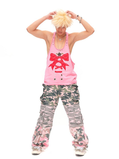 Lace Bow Rivet Distressed Vest【s0000016496】