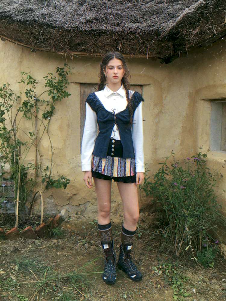 Blue Plaid Polka Dot Long Shirt【s0000014902】