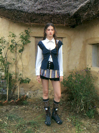 Blue Plaid Polka Dot Long Shirt【s0000014902】