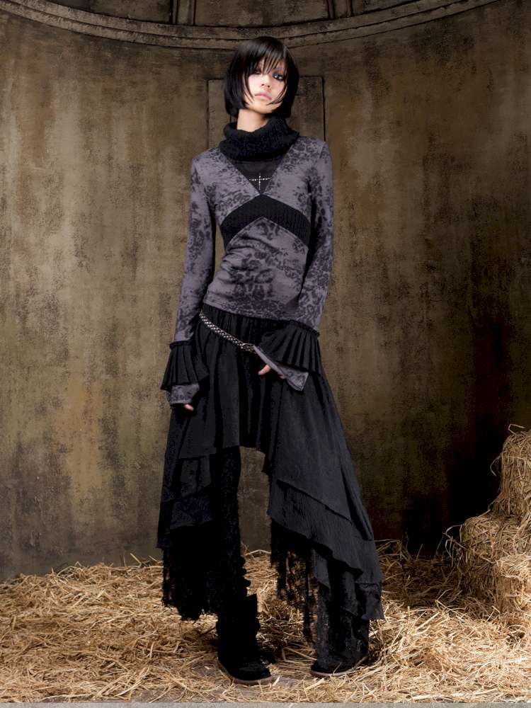 Contrast Slim Knit Long Sleeve Tee【s0000015083】