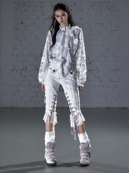 Raw Edge Lace Skinny Denim Pants【s0000016202】