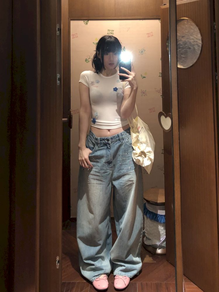 Irregular flowers Slim short-sleeved T-shirt【s0000013444】